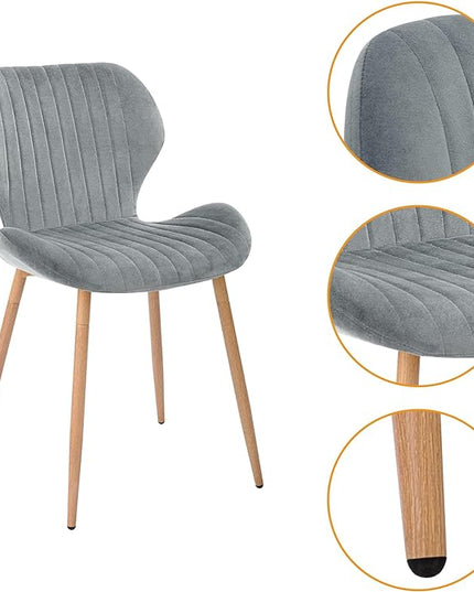 CangLong Dining Chairs Mid Century Modern Leisure Upholstered Metal Legs for Kitchen Living Room, Set of 2, Grey - LeafyLoom