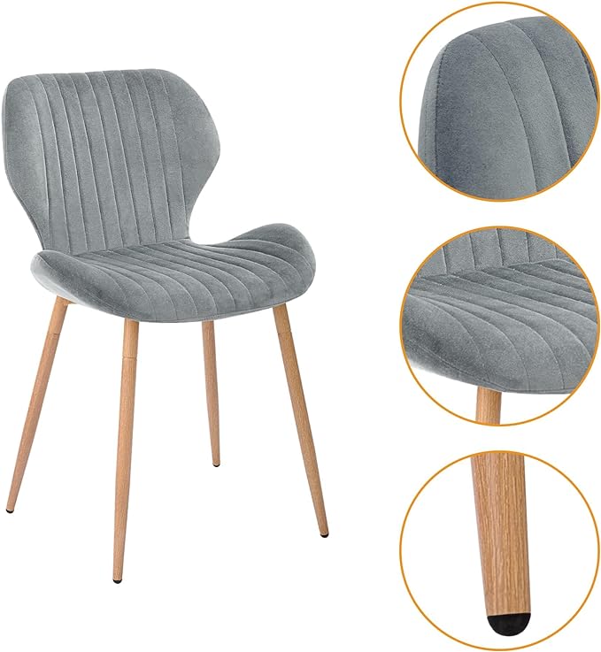 CangLong Dining Chairs Mid Century Modern Leisure Upholstered Metal Legs for Kitchen Living Room, Set of 2, Grey - LeafyLoom