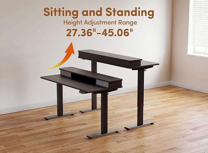 BANTI 48x24 Inch Electric Standing Desk with Double Drawers, Adjustable Height Stand Up Desk, Sit Stand Home Office Desk with Storage Shelf, Black Top - LeafyLoom