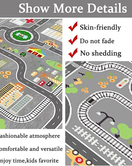 Kids Rug Play Mat Great for Playing with Cars and Toys,Educational Kid Road and Traffic City Life Carpet,Children Baby Fun Throw Rug for Bedroom Play Room,79X118Inch/200X300CM - LeafyLoom