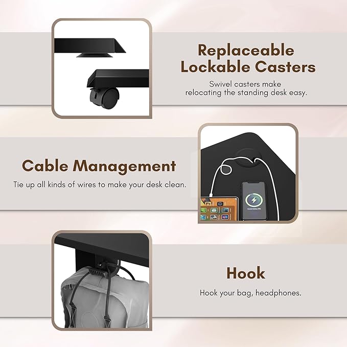 Electric Standing Desk 48 Inch, Ergonomic Height Adjustable Table with T-Shaped Metal Bracket Modern Computer Workstations for Home Office, Black, 48 x 24 Inch - LeafyLoom