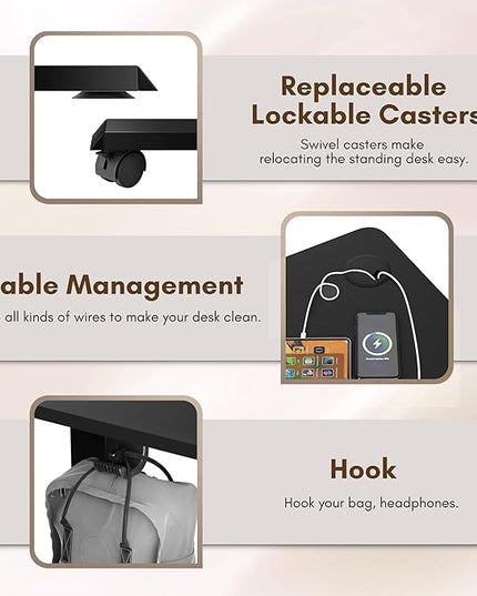 Electric Standing Desk 40 Inch, Ergonomic Height Adjustable Table with T-Shaped Metal Bracket Modern Computer Workstations for Home Office, Black, 40 x 24 Inch - LeafyLoom