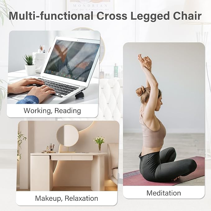 Criss Cross Legged Office Desk Chair with Wheels, Modern Armless Desk Chair with Wide Seat, Home Office Chair for Work, Meditation, Vanity, Beige - LeafyLoom