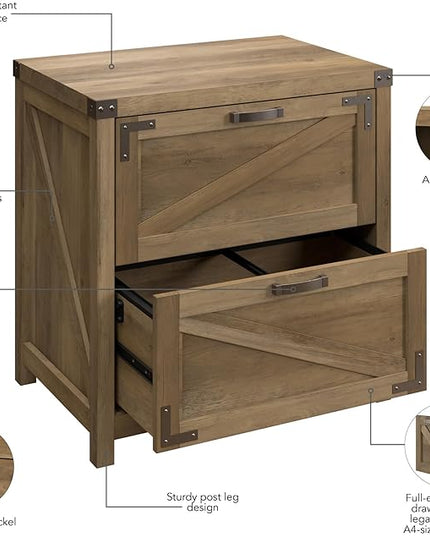 Bush Business Furniture Knoxville 2 Drawer Lateral File Cabinet, Farmhouse Document Storage Chest for Home Office, Reclaimed Pine - LeafyLoom