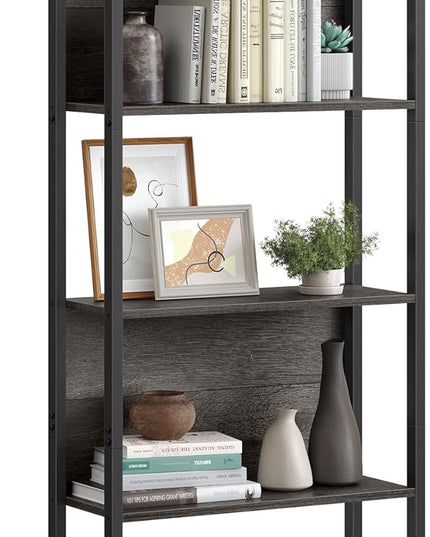 VASAGLE 5-Tier Bookshelf, Book Shelf, Industrial Bookcase, with Steel Frame, for Living Room, Home Office, Bedroom, 9.4 x 24.4 x 65 Inches, Charcoal Gray and Black ULLS025B04 - LeafyLoom