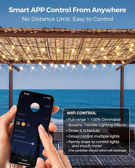XMCOSY+ Smart Outdoor String Lights, 150Ft G40 Globe Patio Lights with 75 LED Bulbs, WiFi & APP Control, Work with Alexa, Extendable Waterproof Dimmable LED String Lights for Outside, Porch, Cafe XMcosy