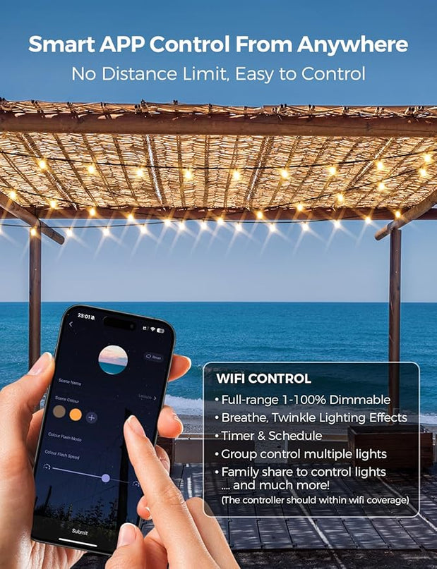 XMCOSY+ Smart Outdoor String Lights, 150Ft G40 Globe Patio Lights with 75 LED Bulbs, WiFi & APP Control, Work with Alexa, Extendable Waterproof Dimmable LED String Lights for Outside, Porch, Cafe XMcosy