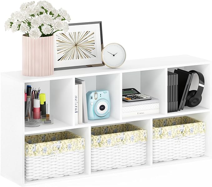 Furinno Luder Bookcase / Book / Storage , 7-Cube, White - LeafyLoom