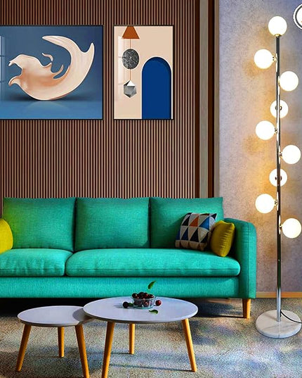 Hsyile Modern Creative Floor Lamp for Living Room,Bedroom,Office,Globe High Pole Standing Lamp, Tree Lamp Chrome Finish,9 LED Bulbs included - LeafyLoom