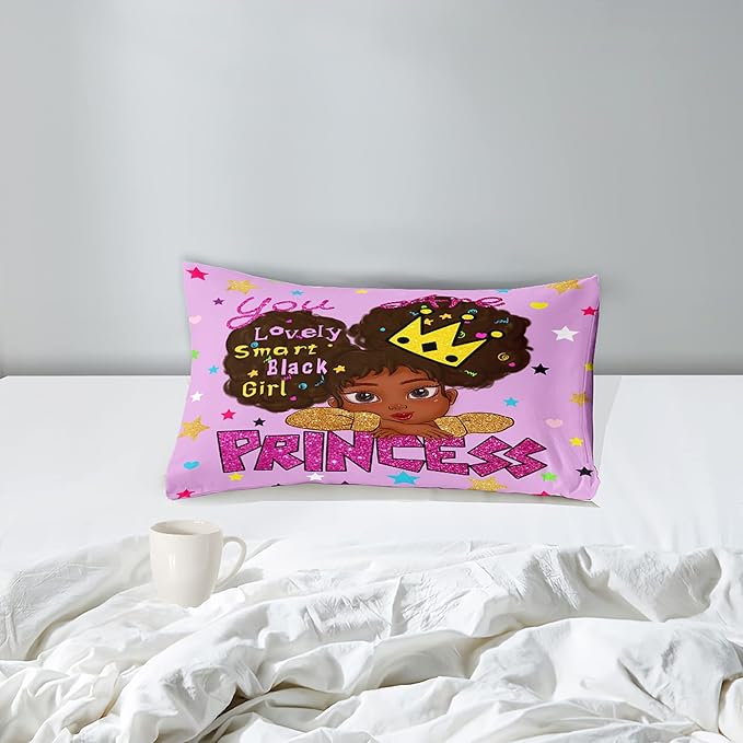 Black Girl Comforter Sets Twin-African Black Girls Twin Comforter Sets for Girls Cute Black Girl Twin Bedding Sets for Girls Princess Room Decor for Girls Bedroom, Twin (1 Comforter 1 Pillowcase) - LeafyLoom