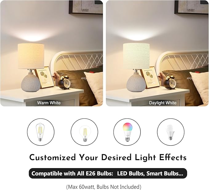 Earth Brown Rustic Ceramic Table Lamp Set of 2, Small Table Lamp Farmhouse Rustic Lamp Set Bedside Table Lamps for Bedroom Nightstand Side Table Lamps for Living Room, 13.7IN - LeafyLoom