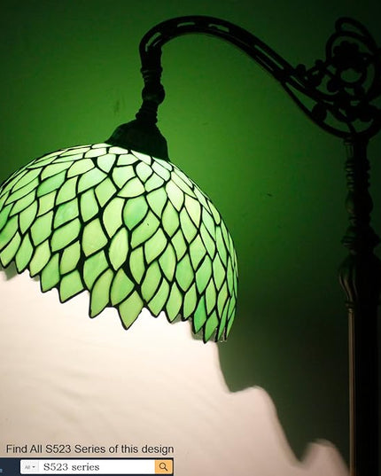 WERFACTORY Tiffany Lamp Floor Green Wisteria Stained Glass Arched Lamp 12X18X64 Inches Gooseneck Adjustable Corner Standing Reading Light Decor Bedroom Living Room S523 Series - LeafyLoom