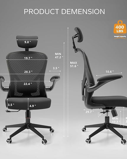Ergonomic Desk Chair with 300LBS Capacity,Adjustable Headrest,Lumbar Support,and Breathable Mesh Back - Perfect for Home Office,Study,and Gaming (Black) - LeafyLoom