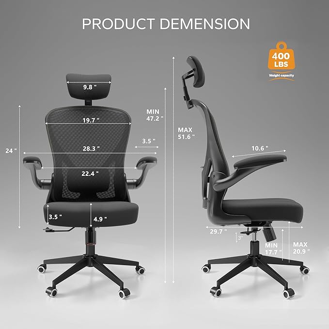 Ergonomic Desk Chair with 300LBS Capacity,Adjustable Headrest,Lumbar Support,and Breathable Mesh Back - Perfect for Home Office,Study,and Gaming (Black) - LeafyLoom