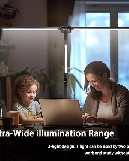 Desk Lamps for Home Office,3 Light Bars LED 4 Color Modes & 5 Brightness Table Lamp,24W Auto Off Timer Memory Function Drafting Desk Light with Clamp,Eye-Friendly Workbench Architect - LeafyLoom