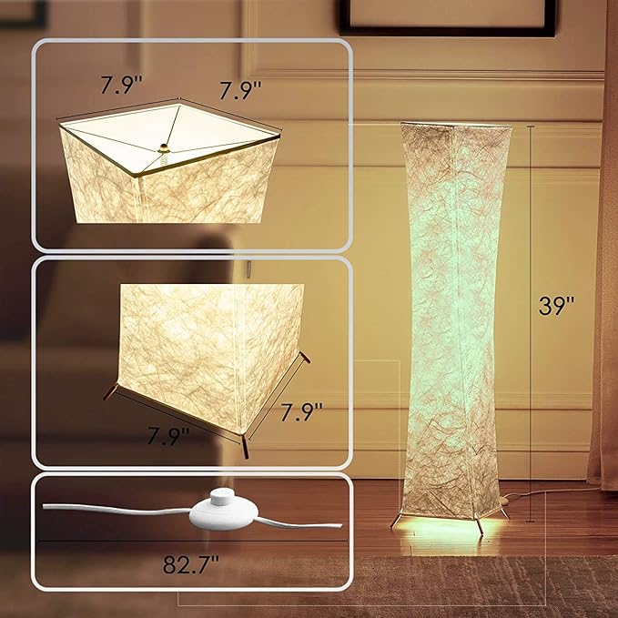 LEONC Design 39'' Creative LED Floor Lamp, Softlighting Minimalist Modern Contemporary with Fabric Shade & 2 Bulbs Floor Lamps for Living Room Bedroom Warm Atmosphere(Tyvek Dupont 39 x 7.9 x 7.9inch) - LeafyLoom