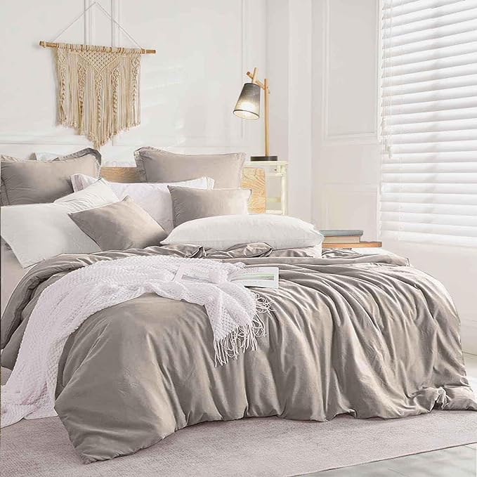 Tan Comforter Set King Size, 3pc Aesthetic Modern Taupe Bedding Set - Soft & Lightweight Dark Khaki Western All Season Microfiber Down Alternative Bed Comforter with 2 Pillow Shams for Women Men - LeafyLoom