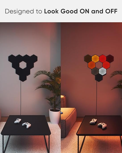 Nanoleaf Shapes WiFi and Thread Smart RGBW 16M+ Color LED Dimmable Gaming and Home Decor Wall Lights Smarter Kits (Black Hexagons Smarter Kit (9 Pack)) NANOLEAF