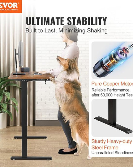 VEVOR Height Adjustable Desk, 47.2 x 23.6 in with Drawer, 3-Key Modes Electric Standing Desk,Whole Piece Desk Board, Dual Metal Frame, 180 LBS Capacity Computer Sit Stand up Desk, for Home and Office - LeafyLoom