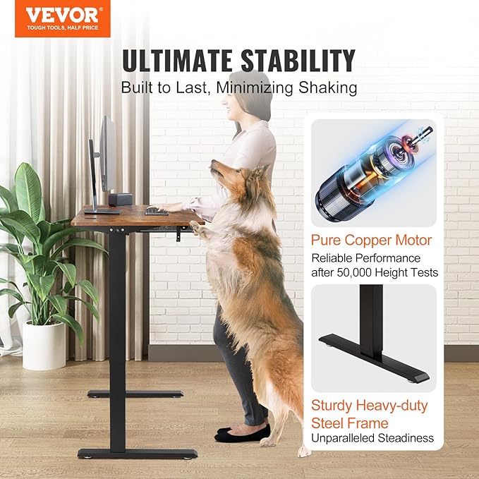 VEVOR Height Adjustable Desk, 47.2 x 23.6 in with Drawer, 3-Key Modes Electric Standing Desk,Whole Piece Desk Board, Dual Metal Frame, 180 LBS Capacity Computer Sit Stand up Desk, for Home and Office - LeafyLoom