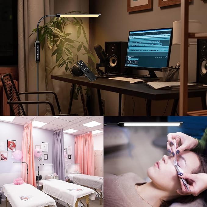 EBEST Led Floor Lamp with Remote LED lamp lash light for Eyelash Extensions Craft task Lamps Floor Standing light Gooseneck Dimmable reading lamp eyelash Lamp for Lashes makeup - LeafyLoom