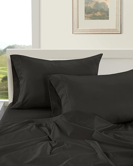 LANE LINEN 100% Egyptian Cotton Bed Sheets - 1000 Thread Count 3-Piece Twin Sheets Set, Long Staple Cotton Bedding Sheets, Sateen Weave, Luxury Hotel Sheets, Fits Upto 16" Mattress - Black - LeafyLoom
