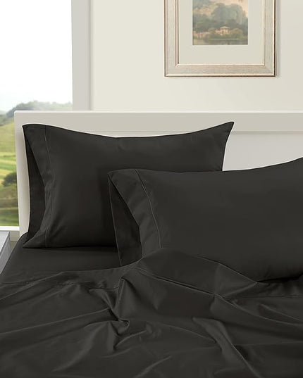 LANE LINEN 1000 Thread Count Striped Sheets Set - 100% Egyptian Cotton Bed Sheets, 4 Piece Cotton Sheets for King Size Bed, Hotel Bedding Sheets & Pillowcases, Fits Upto 17" Mattress - Black - LeafyLoom