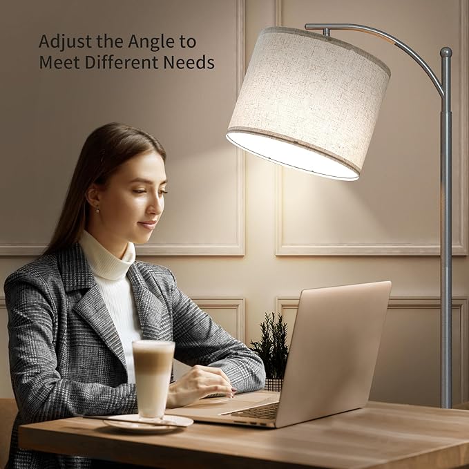SUNMORY Dimmable Floor Lamp with Remote Control，Lamp for Living Room Stepless Color Temperature and Brightness, Standing Lamp for Bedroom and Office with 1H Timer，Gray Floor Lamp with Linen Shade - LeafyLoom