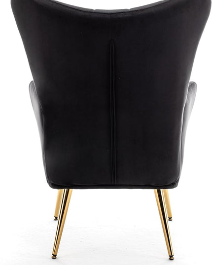 US Pride Furniture Modern Accent Chair with Ergonomic High Wingback, Microfiber Upholstered Armchair with Metal Legs for Living Room, Bedroom, Office or Vanity, Black - LeafyLoom