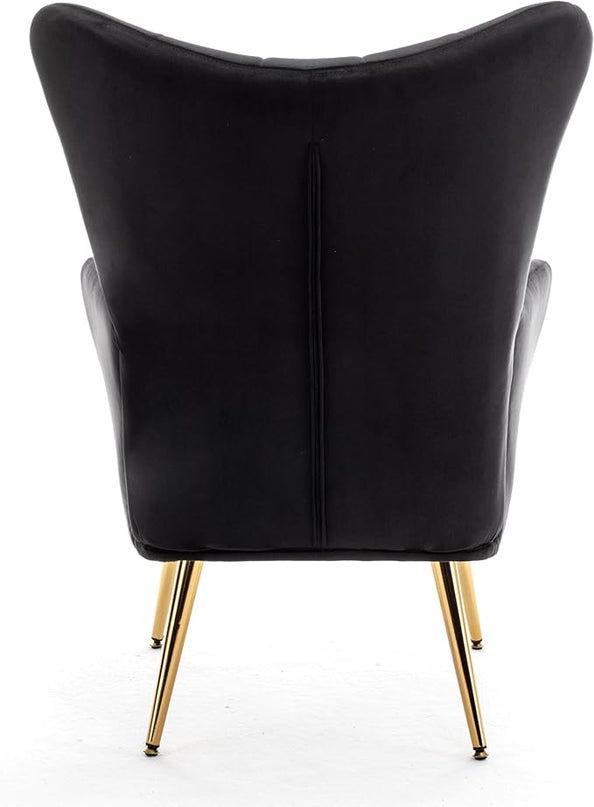 US Pride Furniture Modern Accent Chair with Ergonomic High Wingback, Microfiber Upholstered Armchair with Metal Legs for Living Room, Bedroom, Office or Vanity, Black - LeafyLoom