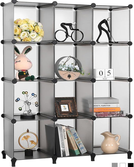 ANWBROAD Cube Storage Organizer 12-cube DIY Modular Closet Organizer Plastic Bookshelf Bookcase Storage Shelves Units Rubber Hammer for Bedroom Office Living Room ULCS012H - LeafyLoom