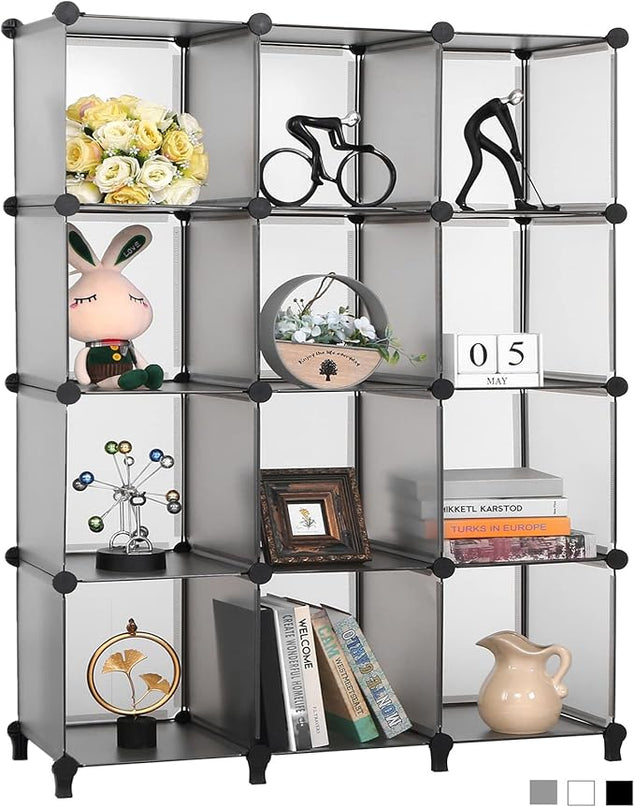 ANWBROAD Cube Storage Organizer 12-cube DIY Modular Closet Organizer Plastic Bookshelf Bookcase Storage Shelves Units Rubber Hammer for Bedroom Office Living Room ULCS012H - LeafyLoom