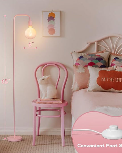 Pink Floor Lamp for Bedroom, Cute Standing Lamp with LED Bulb, Translucent Pink Globe Glass 2700k Warm Lighting. Globe Floor Lamp for Livingroom, Bedroom,Office - LeafyLoom