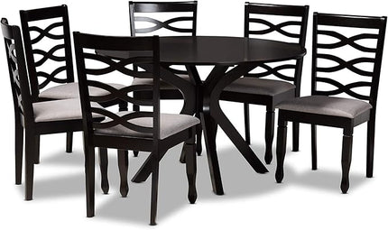 Baxton Studio Mila Modern and Contemporary Grey Fabric Upholstered and Dark Brown Finished Wood 7-Piece Dining Set - LeafyLoom