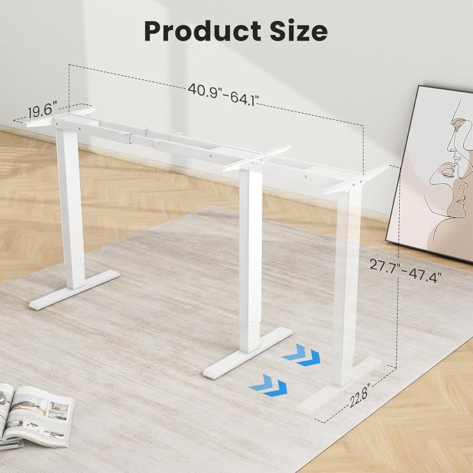 Dual Motor Electric Desk Frame- Standing Desk Legs, Ergonomic Height Adjustable Desk Frame, Sit Stand Desk Frame, Heavy Duty 330 lb Load Capacity (White Frame Only) - LeafyLoom