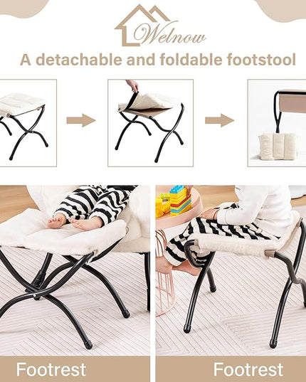 Welnow Toddler Kids Lazy Chair with Ottoman, Accent Comfy Lounge Children Armchair Couch with Armrest and Removable Cover, Detachable Reading Chair with Footrest for Boy or Girl, Plush Beige - LeafyLoom