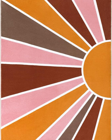 Topotdor Sun Rainbow Area Rug 4 x 6ft Boho Kids Nursery Rug, Colorful Washable Area Rug Ultra Soft Circle Classroom Rug Non-Slip for Bedroom Living Room Playroom Decor, Pink - LeafyLoom
