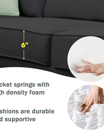Modern Large U Sectional Sofa, 7 Seat with Movable Ottoman, L Shape Corner Couch for Living Room Furniture Sets Apartment,Office, E-Black - LeafyLoom