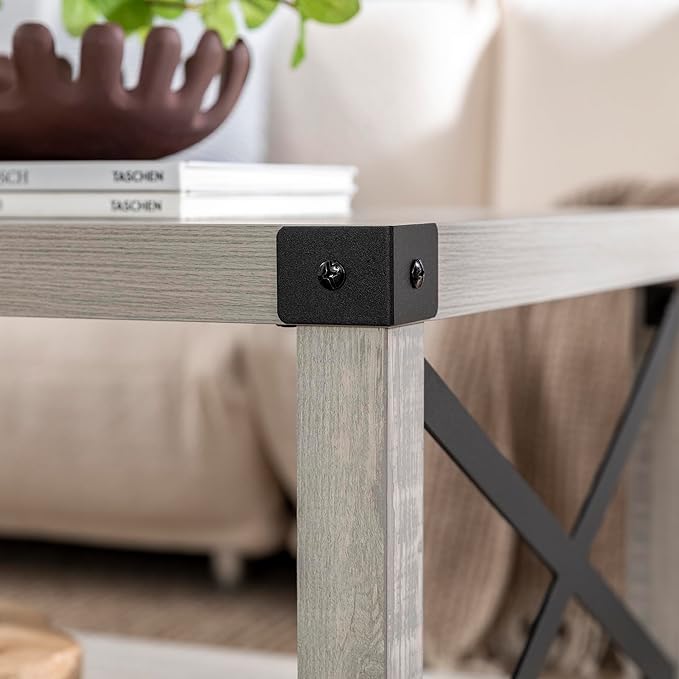 Walker Edison Sedalia Modern Farmhouse Metal X Coffee Table, 40 Inch, Stone Grey - LeafyLoom