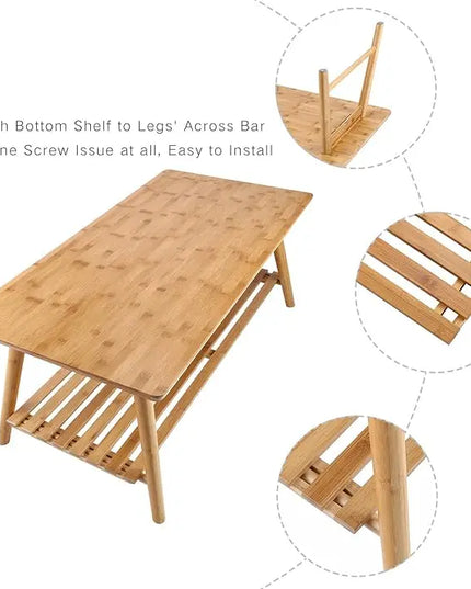 Nnewvante Coffee Table Foldable Bamboo Mid Century Desk TV Stand with Open Storage Shelf Center Table for Living Room Furniture RV No Assembly - LeafyLoom