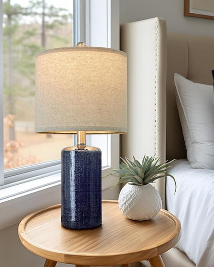 20.25" Small Table Lamps Set of 2 Modern Ceramic Lamps for Living Room Farmhouse Bedside Lamps Boho Lamps for Night Stands Blue Bedroom Lamps Side Table Lamps End Table Lamps - LeafyLoom
