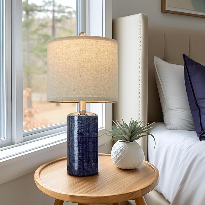 20.25" Small Table Lamps Set of 2 Modern Ceramic Lamps for Living Room Farmhouse Bedside Lamps Boho Lamps for Night Stands Blue Bedroom Lamps Side Table Lamps End Table Lamps - LeafyLoom