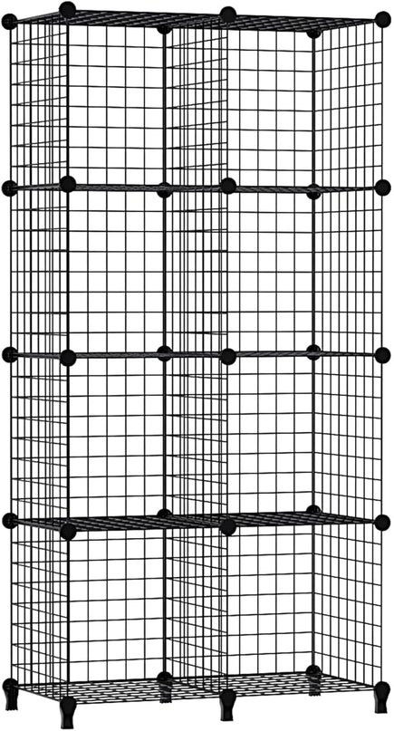Wolizom Wire Cube Storage, Metal Grids Shelves Bookshelf, Stackable Modular Shelving Organizer, DIY Closet Bookcase Bookshelf, Grid Storage Shelf for Bedroom, Living Room, Office (Black, 8 Cube) - LeafyLoom