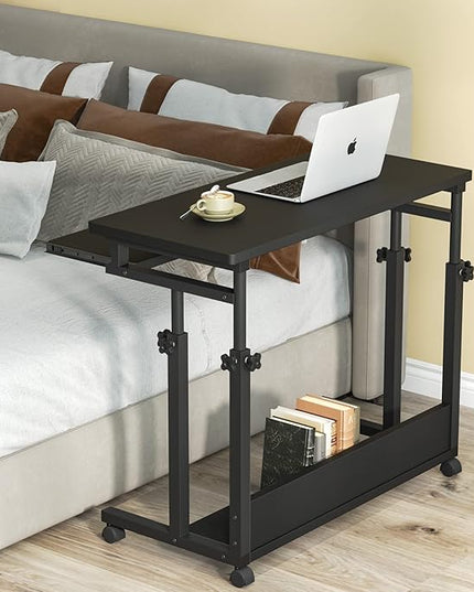 Tribesigns Portable Desk for Sofa and Bed, Height Adjustable Mobile Laptop Table Small Standing Desk Rolling Computer Cart with Keyboard Tray on Wheels for Home Office (Black) - LeafyLoom