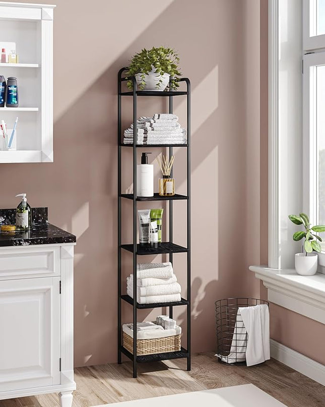Bookcase Bookshelf, Narrow Book Shelf, Industrial Coner Shelf Storage Organizer, Slim Shelving Unit for Home Office, Living Room, Bedroom, Kitchen, 6-Tier Black BC24604B - LeafyLoom