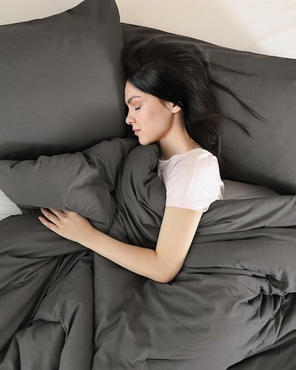 ROSGONIA Comforter Full Size for Girls Boys Teens Charcoal Grey, 3pcs(1 Dark Grey Comforter & 2 Pillowcases) Lightweight Dorm Bedding for All Season - LeafyLoom