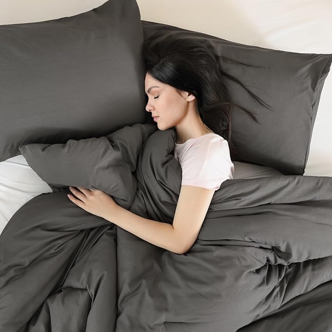 ROSGONIA Comforter Full Size for Girls Boys Teens Charcoal Grey, 3pcs(1 Dark Grey Comforter & 2 Pillowcases) Lightweight Dorm Bedding for All Season - LeafyLoom