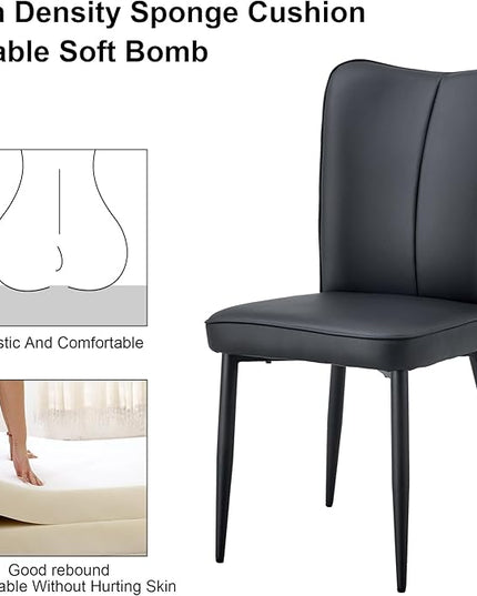 Modern Dining Chairs Set of 4, PU Leather Seat Cushions Black Dining Room Chair, with Black Metal Legs Kitchen Chair for Home Living Room, Restaurant, Black Chair Black Legs - LeafyLoom