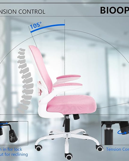 Office Chair Computer Chair with Flip Up Armrests Breathable Mesh Chair Lumbar Support Comfort Swivel Home Office Ergonomic Desk Chair Gaming Chair for Adults and Teens - LeafyLoom