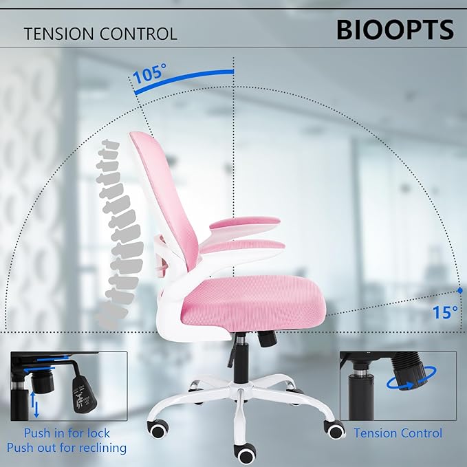 Office Chair Computer Chair with Flip Up Armrests Breathable Mesh Chair Lumbar Support Comfort Swivel Home Office Ergonomic Desk Chair Gaming Chair for Adults and Teens - LeafyLoom